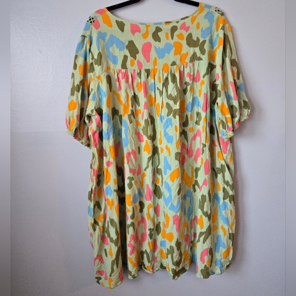 Rusttydustty Neon Abstract Leopard Print Babydoll Dress Crochet Trim Plus 2XL - Picture 4 of 7